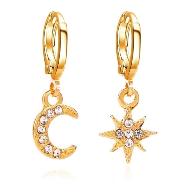 Jewelry - Moon Star Huggie Hoop Gold Earrings